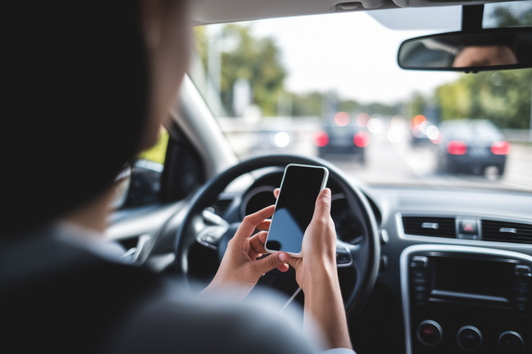 conducteur-telephone-interieur-route-floue