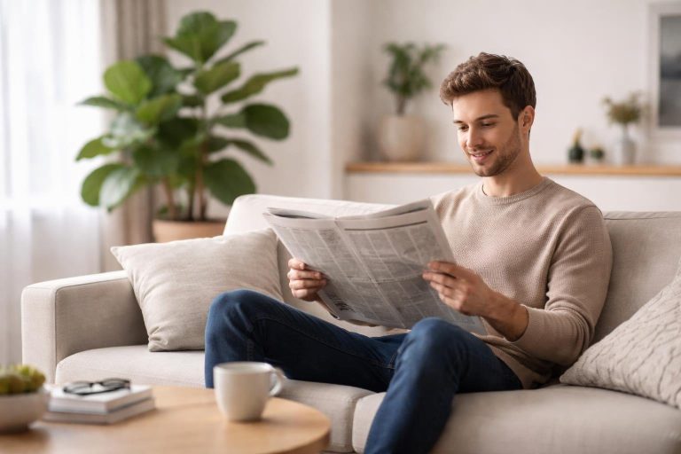 salon-moderne-personne-lisant-plante
