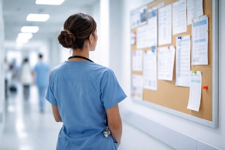 infirmiere-uniforme-tableau-hopital-moderne